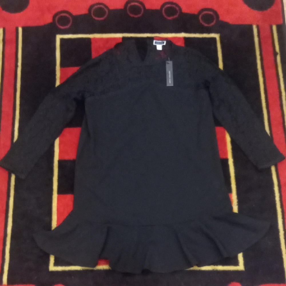 Black Long Sleeve Dress with Ruffle Hem